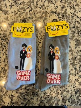 Foozys Men's 'Game Over' Wedding Novelty Socks - Light Blue & Gray